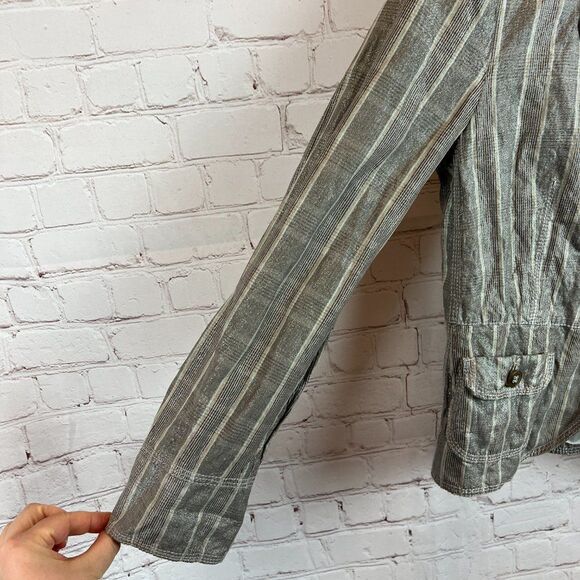 LUISA CERANO gray cotton metallic check plaid lined pockets jacket blazer 8 - Picture 5 of 9